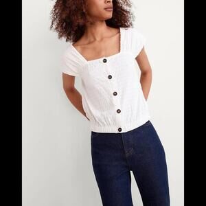 Madewell Crinkle Knit Button Front Top Size Large NWT